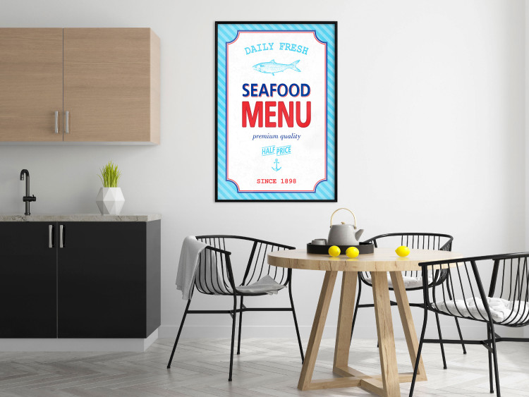 Wall Poster Menu - blue advertising pattern with English captions and fish 123583 additionalImage 3