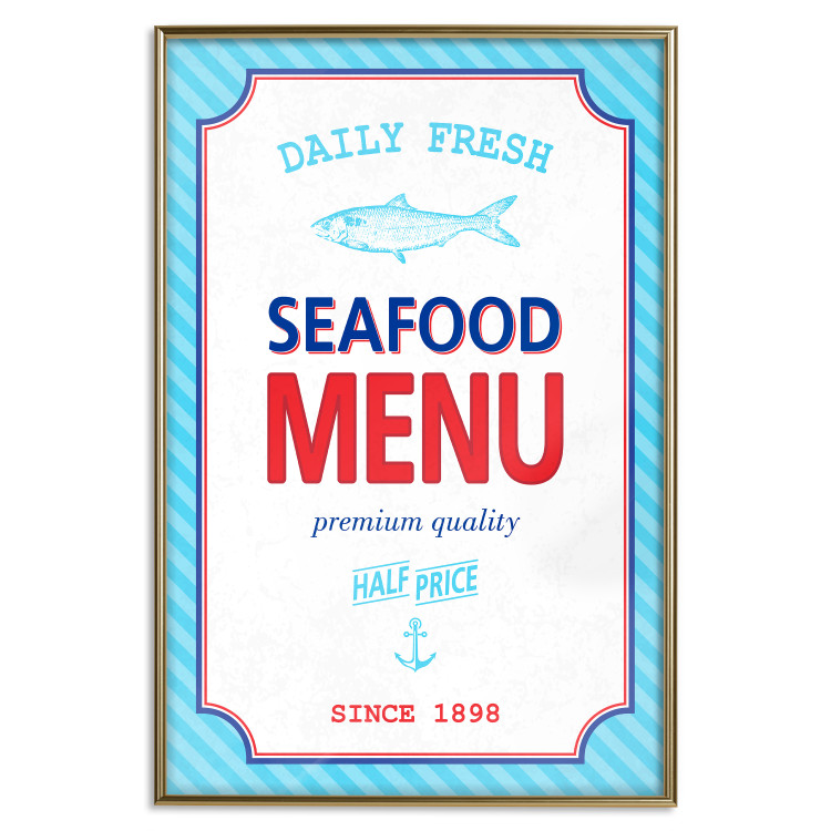 Wall Poster Menu - blue advertising pattern with English captions and fish 123583 additionalImage 16