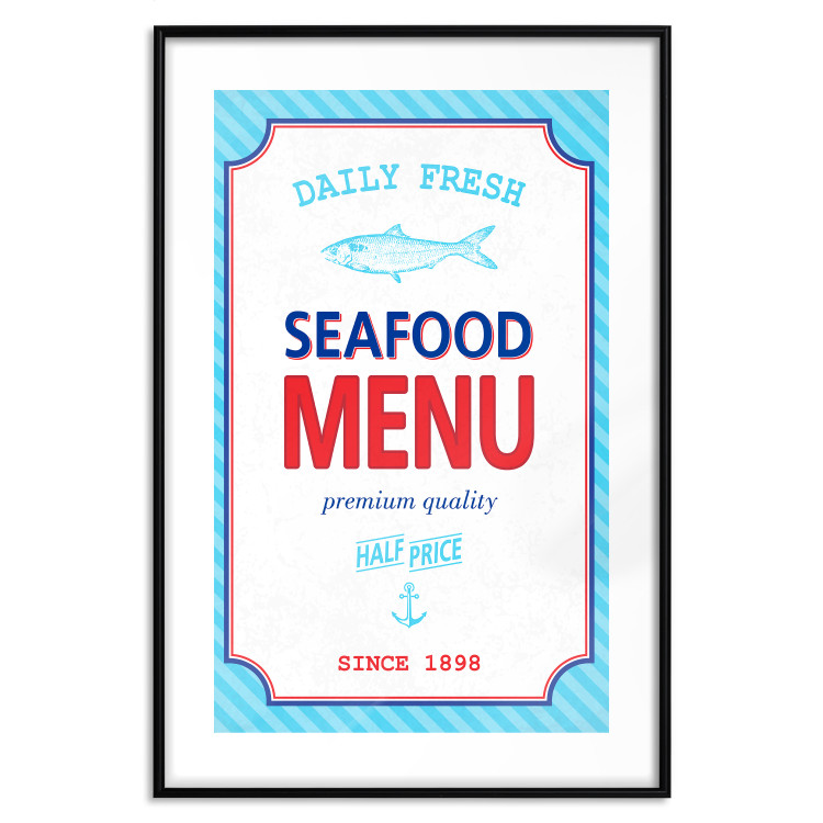 Wall Poster Menu - blue advertising pattern with English captions and fish 123583 additionalImage 15