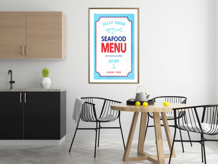 Wall Poster Menu - blue advertising pattern with English captions and fish 123583 additionalImage 13