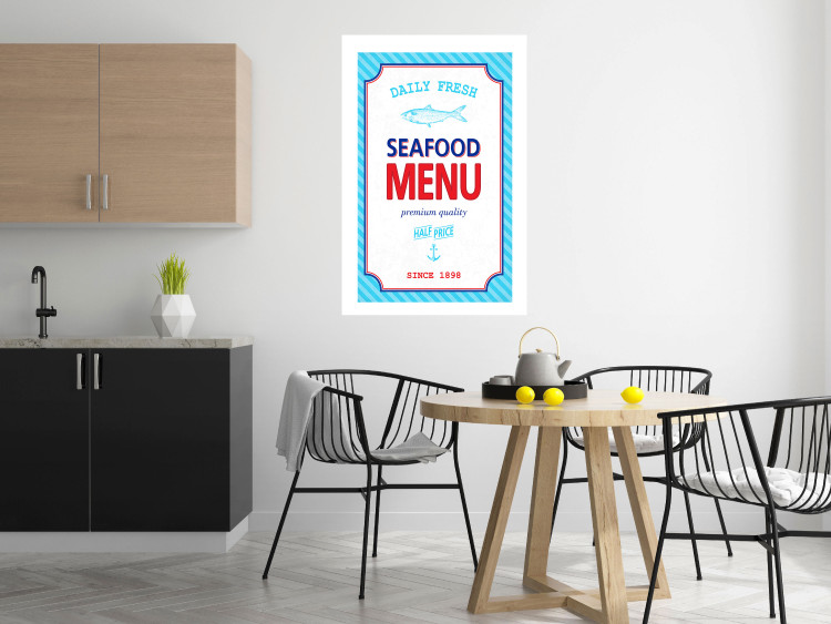 Wall Poster Menu - blue advertising pattern with English captions and fish 123583 additionalImage 2