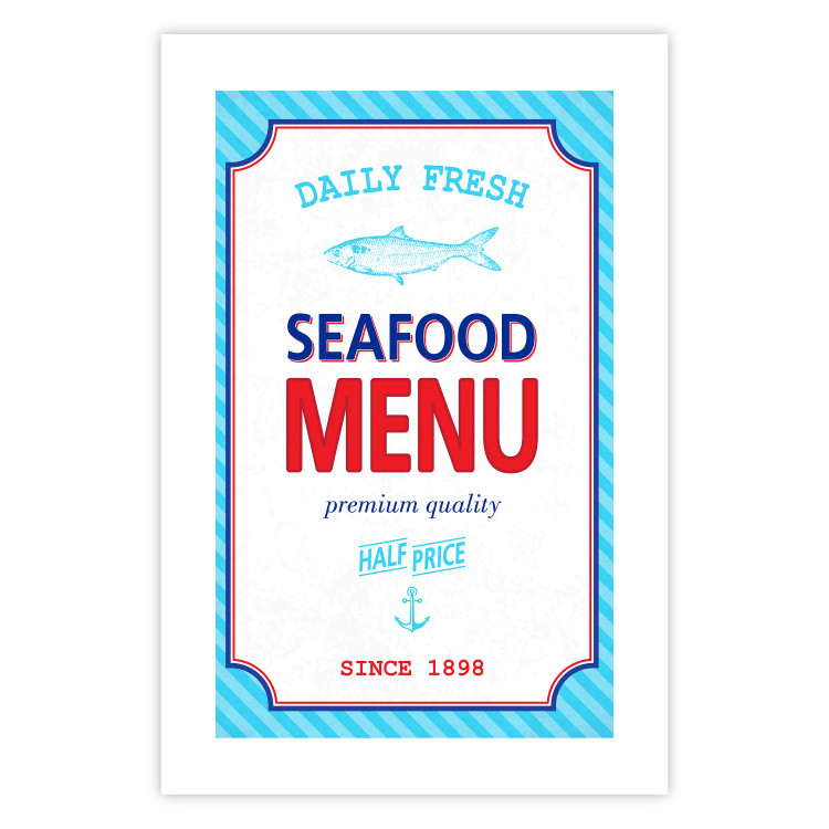 Wall Poster Menu - blue advertising pattern with English captions and fish 123583 additionalImage 19