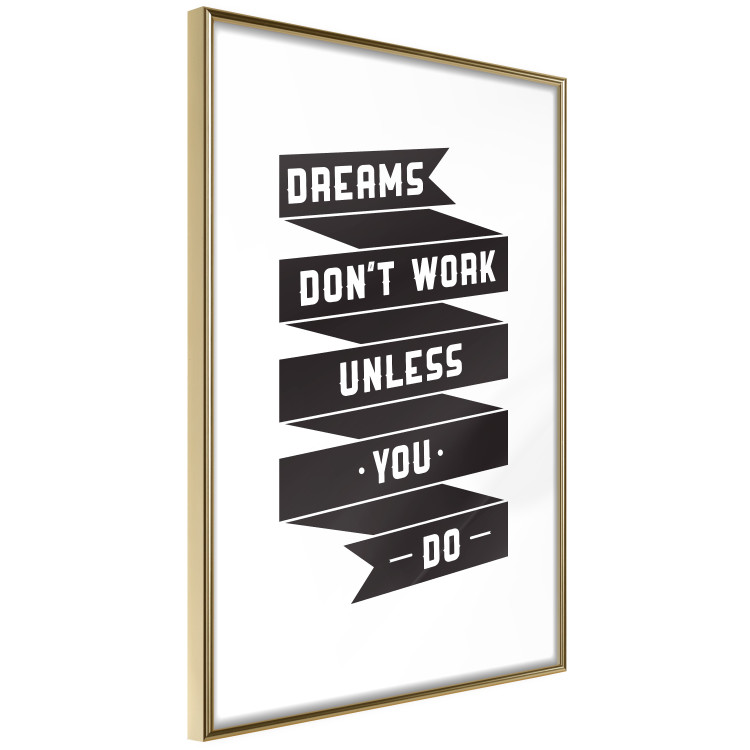 Poster Dreams don't work - black strip with English inscriptions on white background 123983 additionalImage 14