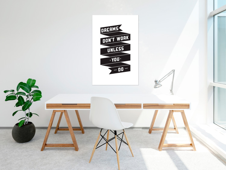 Poster Dreams don't work - black strip with English inscriptions on white background 123983 additionalImage 17