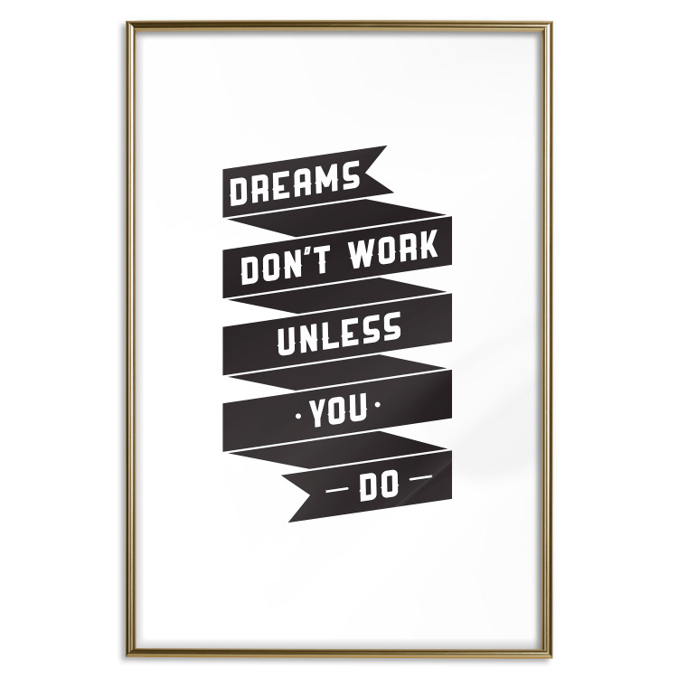 Poster Dreams don't work - black strip with English inscriptions on white background 123983 additionalImage 14