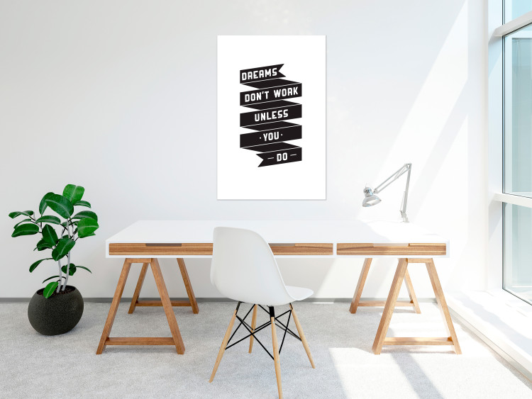 Poster Dreams don't work - black strip with English inscriptions on white background 123983 additionalImage 4