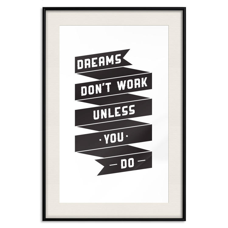 Poster Dreams don't work - black strip with English inscriptions on white background 123983 additionalImage 18