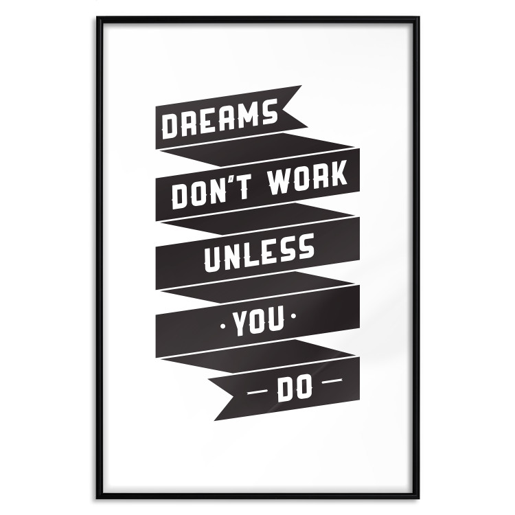 Poster Dreams don't work - black strip with English inscriptions on white background 123983 additionalImage 24