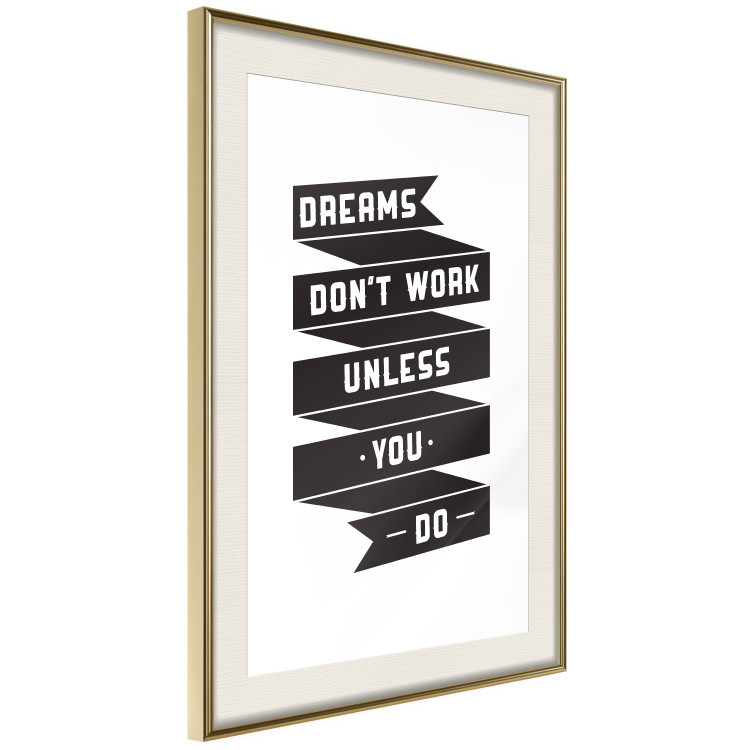 Poster Dreams don't work - black strip with English inscriptions on white background 123983 additionalImage 2