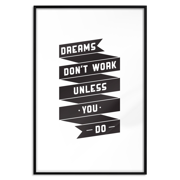 Poster Dreams don't work - black strip with English inscriptions on white background 123983 additionalImage 17