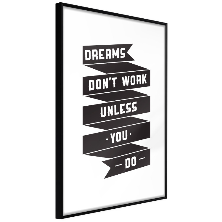 Poster Dreams don't work - black strip with English inscriptions on white background 123983 additionalImage 12