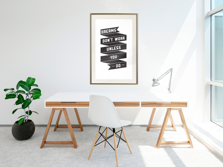 Poster Dreams don't work - black strip with English inscriptions on white background 123983 additionalImage 21