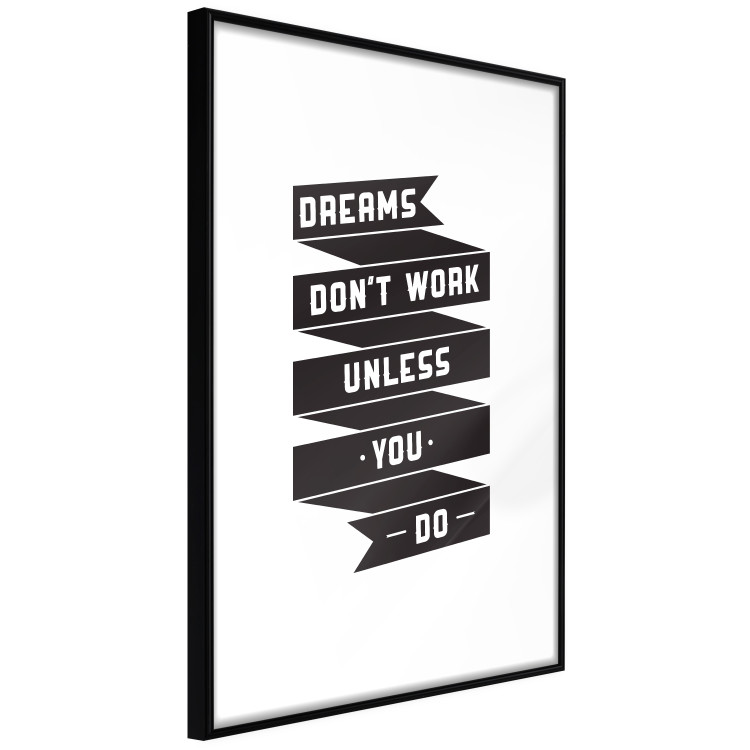 Poster Dreams don't work - black strip with English inscriptions on white background 123983 additionalImage 11