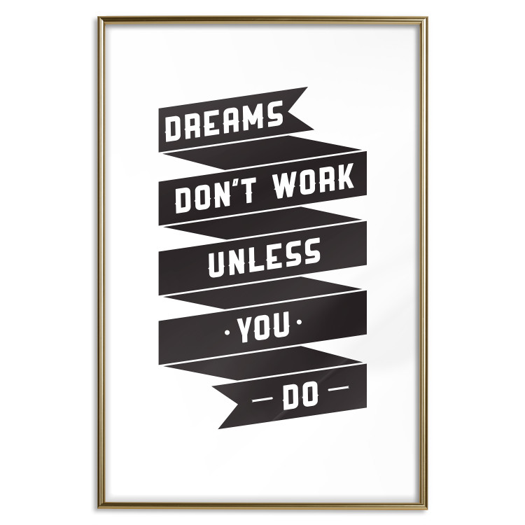 Poster Dreams don't work - black strip with English inscriptions on white background 123983 additionalImage 20