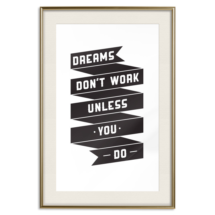 Poster Dreams don't work - black strip with English inscriptions on white background 123983 additionalImage 19
