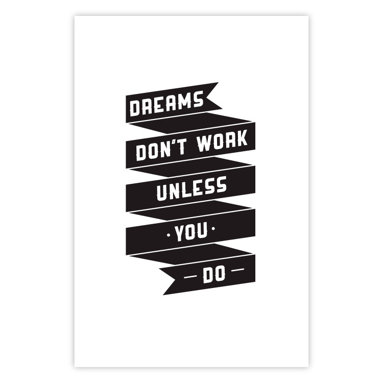 Poster Dreams don't work - black strip with English inscriptions on white background 123983 additionalImage 19