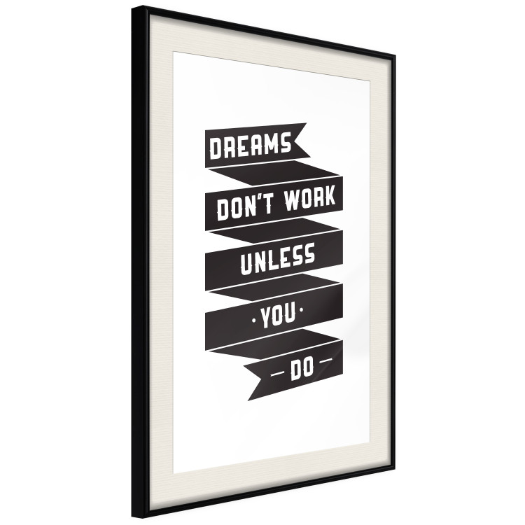 Poster Dreams don't work - black strip with English inscriptions on white background 123983 additionalImage 3