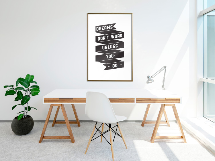 Poster Dreams don't work - black strip with English inscriptions on white background 123983 additionalImage 5