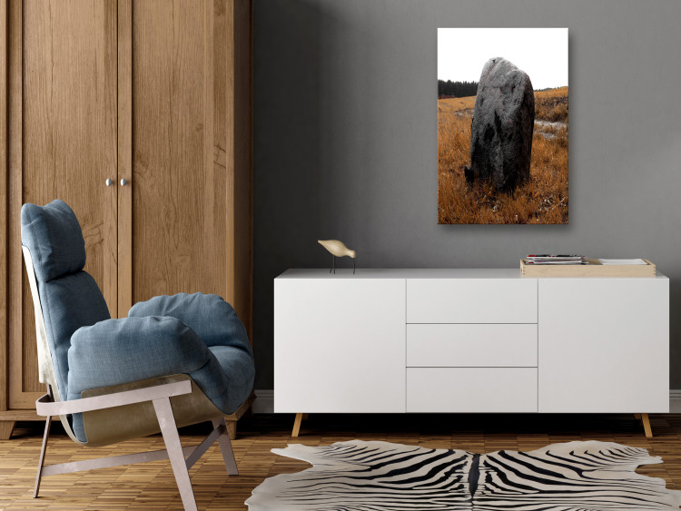 Canvas Print Boulder in the meadow - autumn landscape showing a stone in the field 124383 additionalImage 3