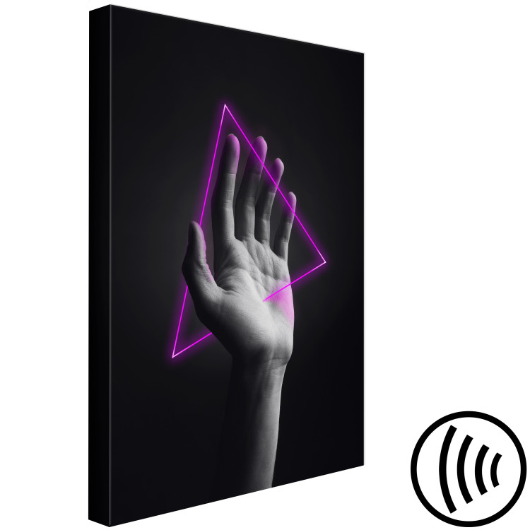 Canvas Print Triangle in hand - neon figure in the hand on black background 125083 additionalImage 6
