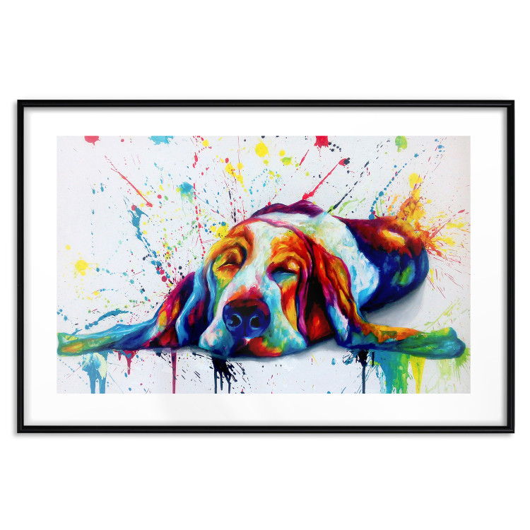 Poster Sleeping Dog - colorful animal on a white background in an abstract style 126983 additionalImage 15