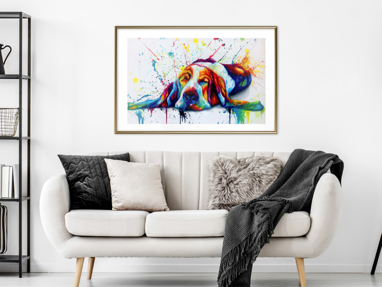 Poster Sleeping Dog - colorful animal on a white background in an abstract style 126983 additionalImage 13