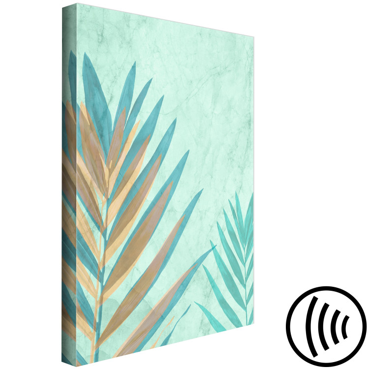Canvas Colourful palm leaf - exotic plant motif on a green background 127583 additionalImage 6
