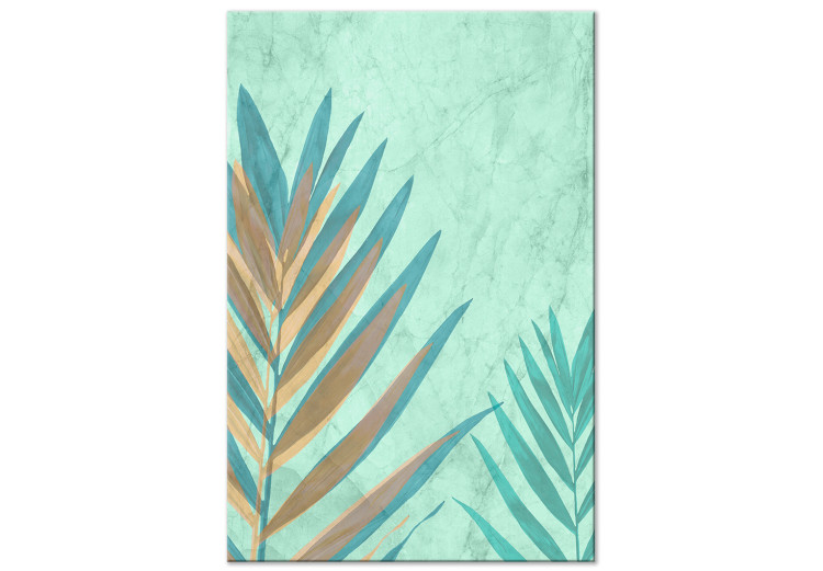 Canvas Colourful palm leaf - exotic plant motif on a green background 127583