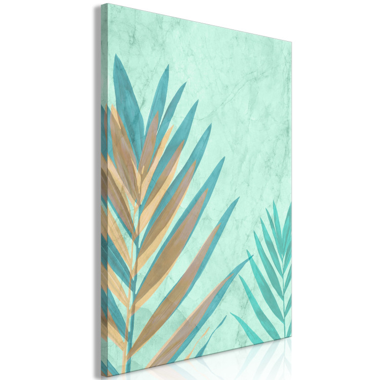 Canvas Colourful palm leaf - exotic plant motif on a green background 127583 additionalImage 2
