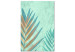 Canvas Colourful palm leaf - exotic plant motif on a green background 127583