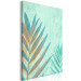 Canvas Colourful palm leaf - exotic plant motif on a green background 127583 additionalThumb 2