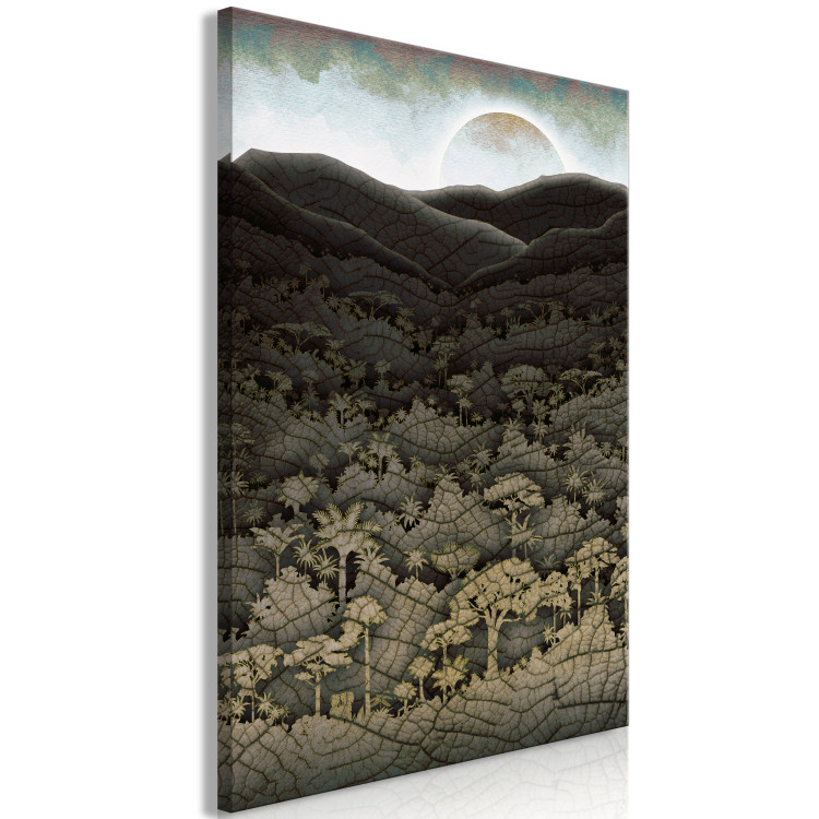 Canvas Art Print Forest, mountains and sun - a cartoon landscape in dark tones 127983 additionalImage 2