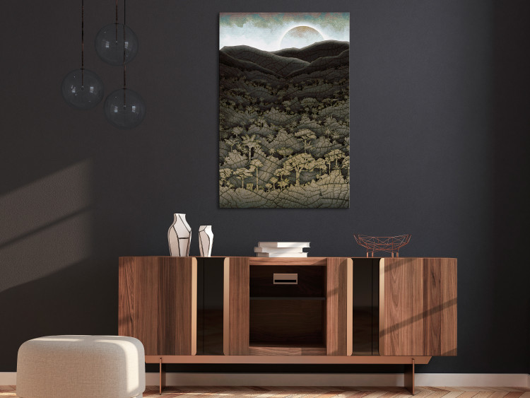 Canvas Art Print Forest, mountains and sun - a cartoon landscape in dark tones 127983 additionalImage 3