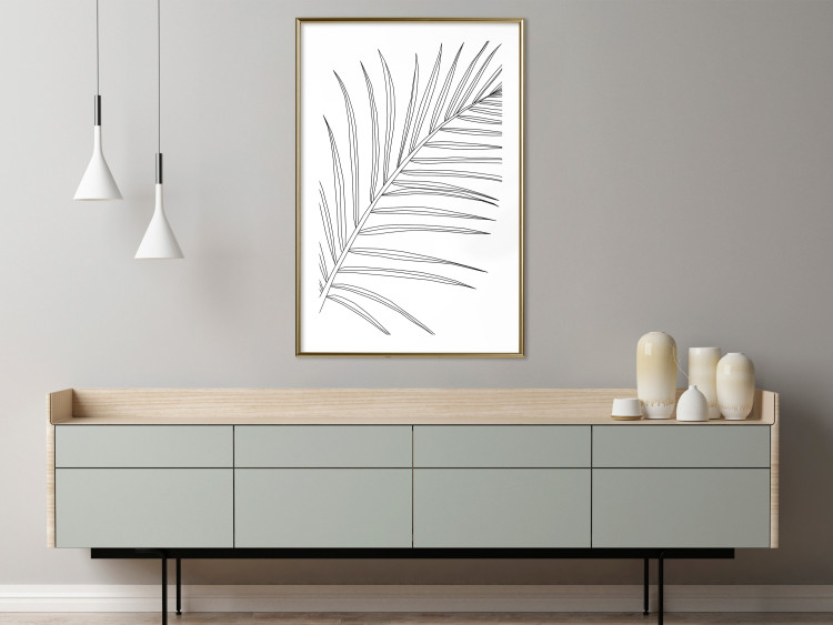 Poster Black and White Palm Leaf - black line art of palm leaf on white background 128083 additionalImage 13