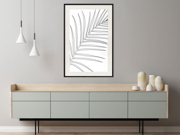 Poster Black and White Palm Leaf - black line art of palm leaf on white background 128083 additionalImage 24