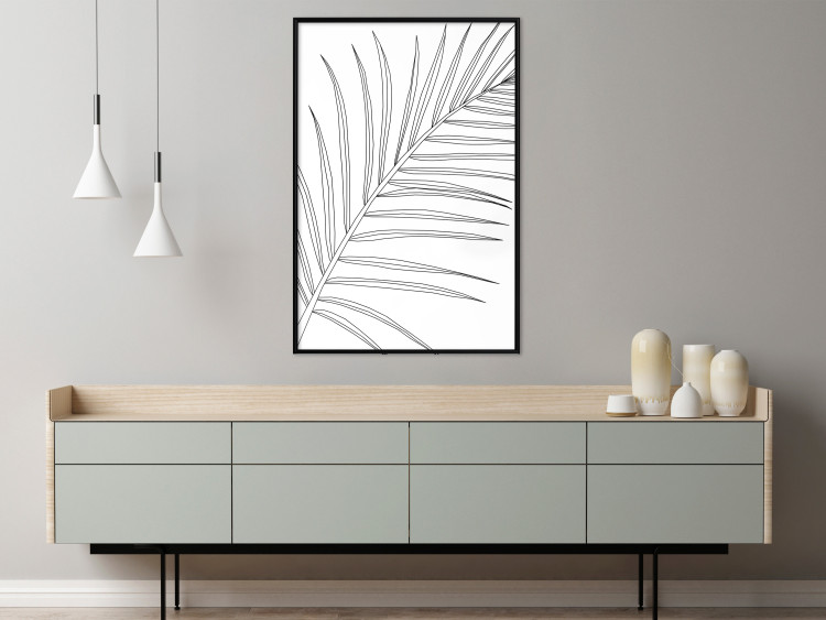 Poster Black and White Palm Leaf - black line art of palm leaf on white background 128083 additionalImage 6