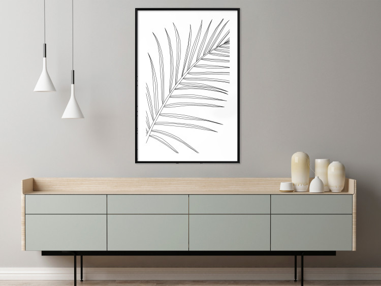 Poster Black and White Palm Leaf - black line art of palm leaf on white background 128083 additionalImage 18
