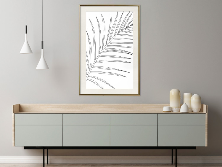 Poster Black and White Palm Leaf - black line art of palm leaf on white background 128083 additionalImage 22