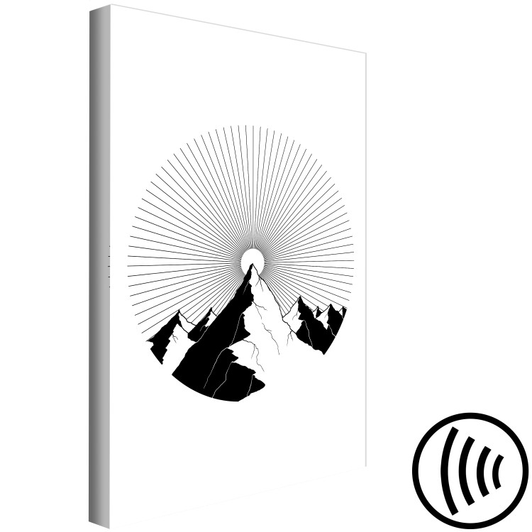 Canvas Print Mountain in the horizon - black and white, abstract mountain landscape placed in a circle on a white background 128483 additionalImage 6