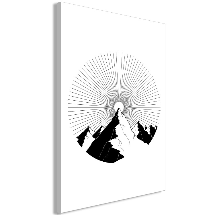 Canvas Print Mountain in the horizon - black and white, abstract mountain landscape placed in a circle on a white background 128483 additionalImage 2