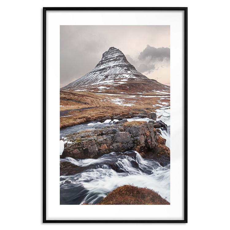 Wall Poster Kirkjufell - winter landscape of a mountain and a stream against the sky 130383 additionalImage 16