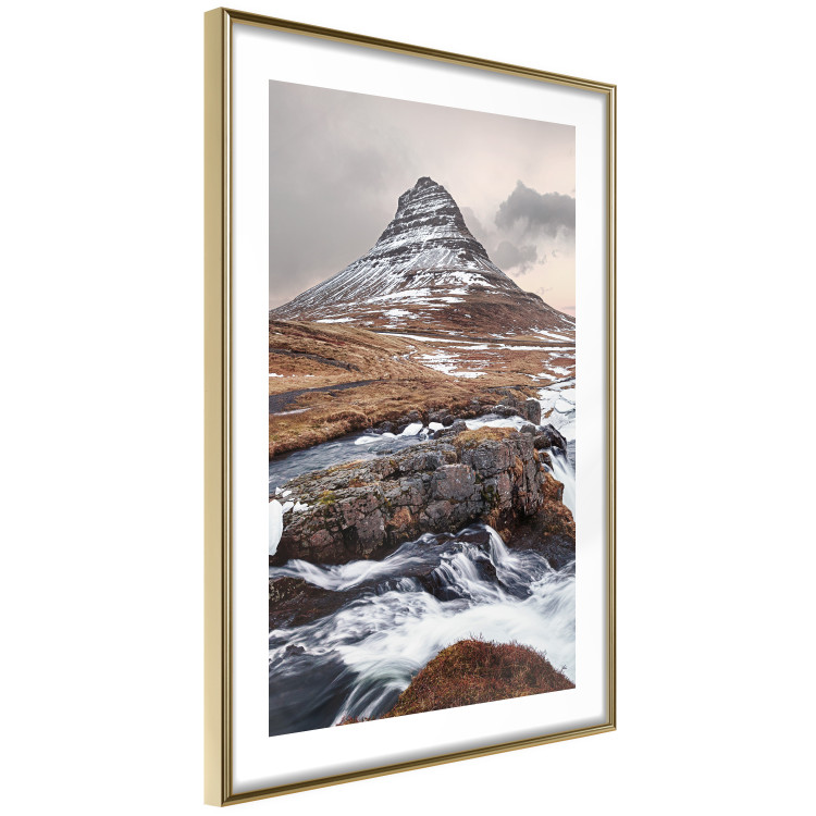 Wall Poster Kirkjufell - winter landscape of a mountain and a stream against the sky 130383 additionalImage 9