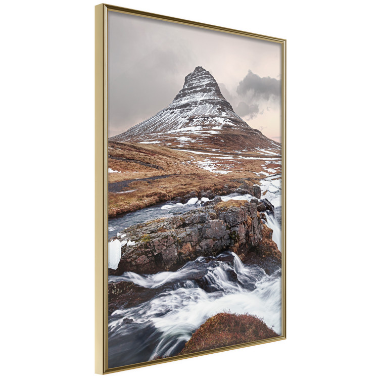 Wall Poster Kirkjufell - winter landscape of a mountain and a stream against the sky 130383 additionalImage 14