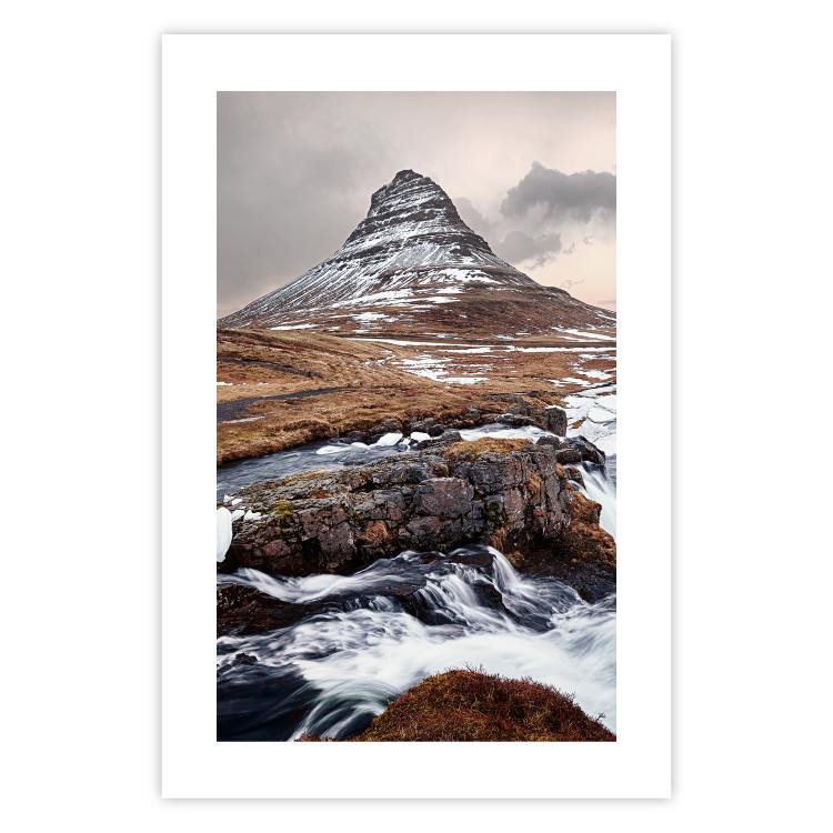 Wall Poster Kirkjufell - winter landscape of a mountain and a stream against the sky 130383 additionalImage 17