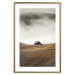 Poster Mountain Retreat - field landscape with a small cottage against white clouds 131783 additionalThumb 16
