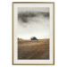 Poster Mountain Retreat - field landscape with a small cottage against white clouds 131783 additionalThumb 20