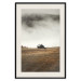 Poster Mountain Retreat - field landscape with a small cottage against white clouds 131783 additionalThumb 19