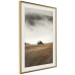 Poster Mountain Retreat - field landscape with a small cottage against white clouds 131783 additionalThumb 3