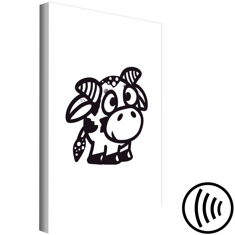 Canvas Art Print Little heifer - image of a young, happy cow, black and white 135183 additionalImage 6