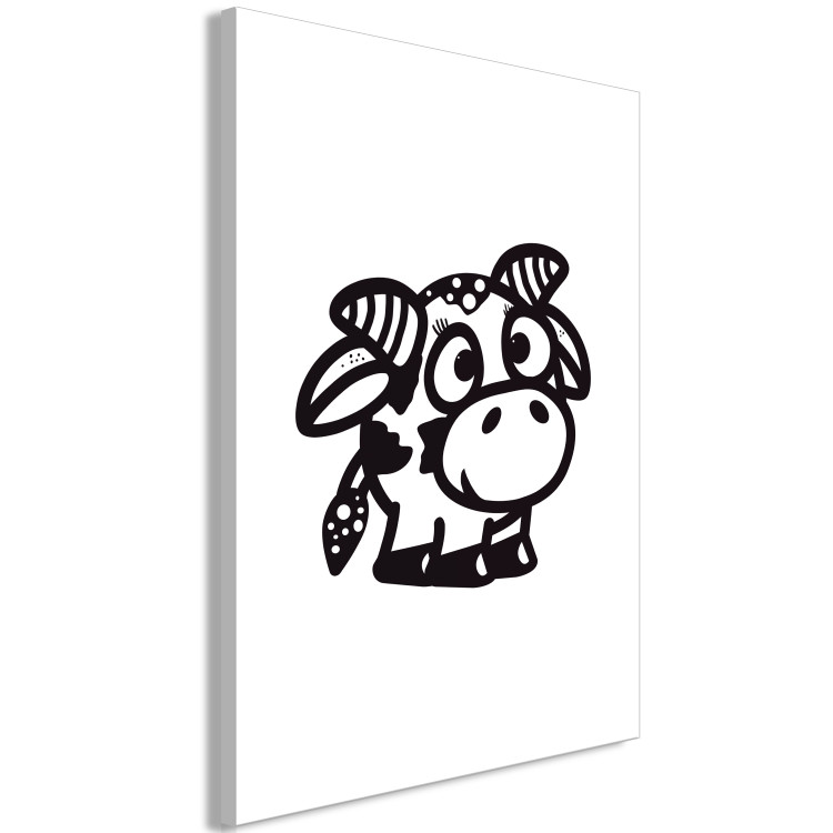 Canvas Art Print Little heifer - image of a young, happy cow, black and white 135183 additionalImage 2